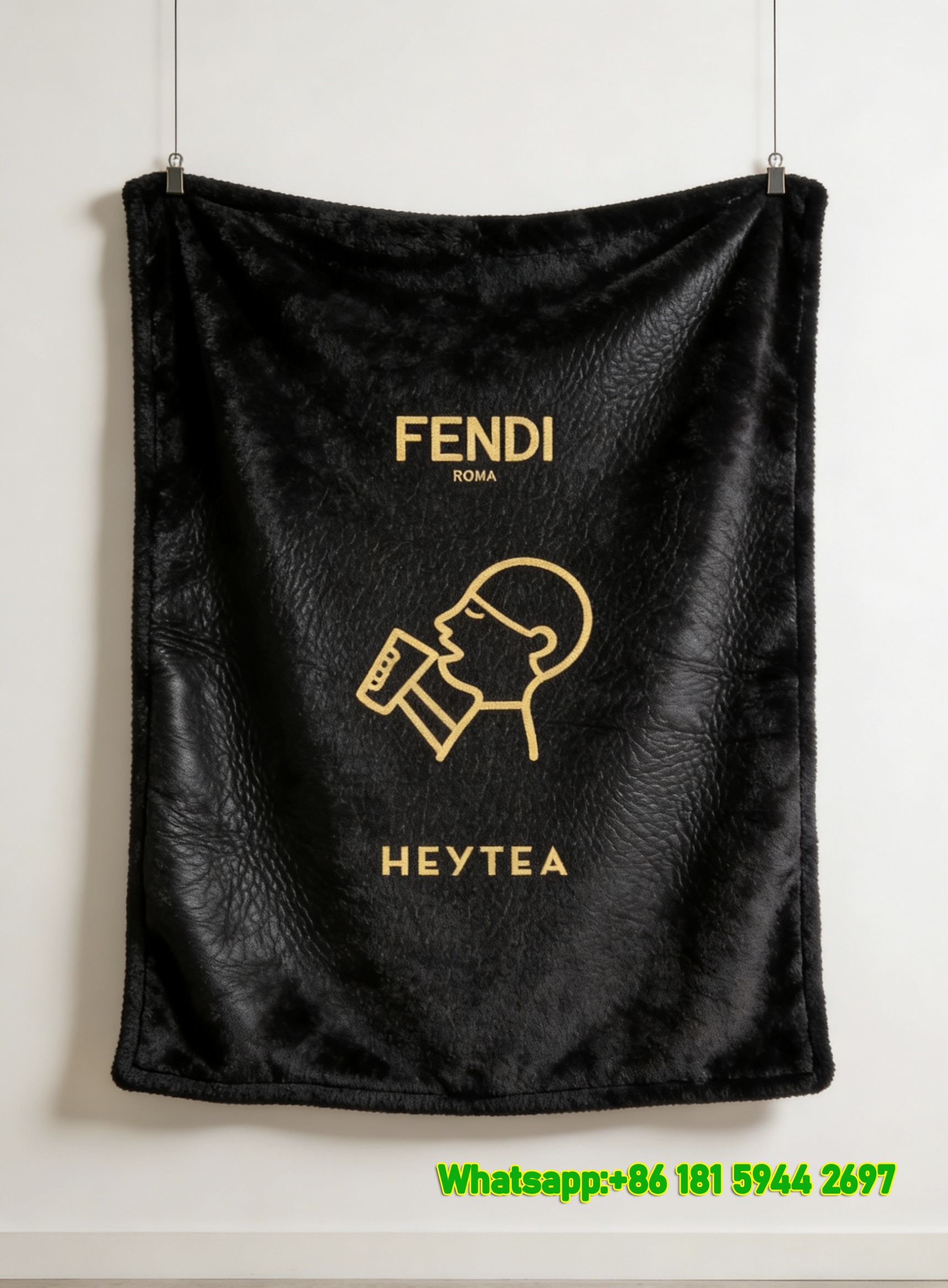 Fendi x Heytea Collaboration Black Leather Texture Flannel Sofa Throw Blanket IMG_9430